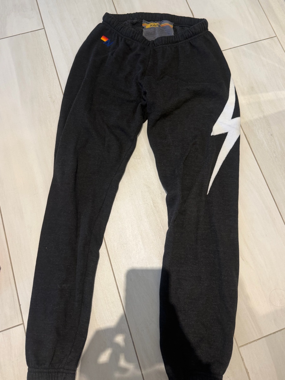 Aviator Nation Black Sweatpants with White Bolt Accent